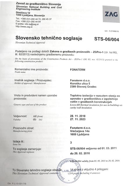 Fonaterm - slovensko tehnično soglasje STS certifikat